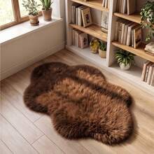 1pc Washable Non-Slip Deep Coffee Color Asymmetrical Cloud Shaped Faux Long Pile Rug, Natural Asymmetrical Cloud Contour, Soft Solid Color Texture Minimalist Aesthetic, High-End Style, Suitable For Living Room Sofa Area, Bedroom Bedside, Leisure Chair Side, Baby Room, Bay Window Side, Stable Fabric Resistant To Shifting, Winter Home Essential, Autumn Hot Item, Christmas Gift Choice, Rugs, Carpet, Rugs Living Room, Rugs For Bedroom, Bedroom Rug, Rug For Bedroom, Carpet Living Room, Carpet For Bedroom, Hallway Runner, Washable Rug, - Coffee Brown - View 2