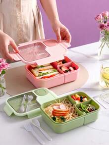 1pc Insulated Lunch Bag Bento Box For Food Storage, Silicone Lunch Box With 3 Compartments, Leak-Proof, Microwave/Dishwasher , Suitable For Adults - Multicolor - View 1