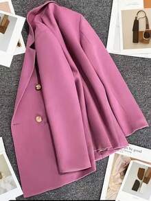 Spring/Summer Women's Solid Color Long Sleeve Double-Breasted Blazer, Notch Lapel | Suitable For Dates, Parties, Outings And Holiday Celebrations - Bright Rose - View 8