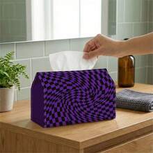 1pc Purple Optical Illusion Wavy Checkerboard Tissue Box - Vintage Foldable Storage, Suitable For Living Room, Kitchen, Bathroom Decor, Lightweight Durable Toilet Paper Holder, Space-Saving Cabinet Organizer - A - View 6
