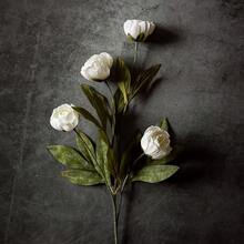 1束人造白色牡丹花，含4朵花頭，仿真牡丹玫瑰，適用於DIY婚禮花束、桌面裝飾、新娘派對、情人節裝飾、嬰兒洗禮派對、居家裝飾、室內與室外裝飾（建議使用前通風2-3天） - 白色-4頭牡丹 - 查看 3