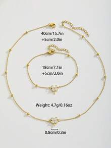2pcs Kids Jewelry Set Gold Rhinestone Four-Leaf Clover Necklace & Bracelet Shiny Pendant Chain Birthday Party Back To School Outfit Gift For Girls Boys - Gold - View 6