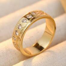 Minimalist Floral Pattern Women's Ring, Fashion Gold Handmade Carved Style - Gold - View 5