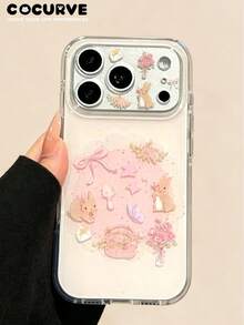 Cocurve 1pc New INS Korean Style Cute Circle Rabbit Pink Flower Butterfly Pattern Phone Case Girly Design Compatible With IPhone 18 Pro Max 18 Pro 17 Pro/17 Pro Max/16 Pro/16 Pro Max 16/15 Pro Max/15 Pro/15/Plus Shockproof IMD Printed 14 Pro Max/14/14/13 Pro Max/13 Pro/13/Personalized 13/12 Pro Max/12 Pro/12/11 Pro Max/11 Pro/11 Suitable As Couple, Holiday, Halloween, Anniversary Gift Versatile Unique Design - Multicolor - View 1