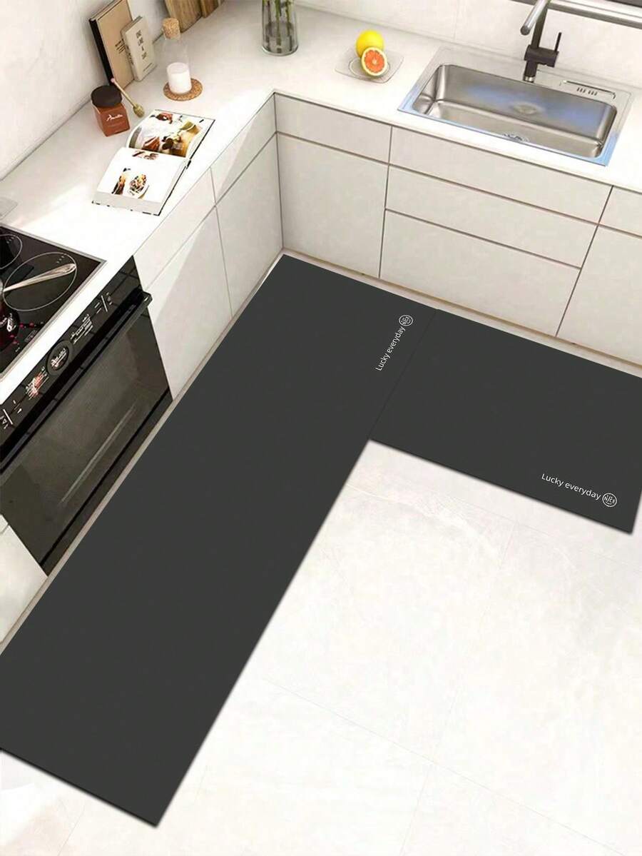 1pc Dark Gray Letters Pattern Pattern Kitchen Mat, 3.5 Mm Soft Rubber That Absorbs Water And Is Easy To Clean. Suitable For Corridors, Bathrooms, Living Rooms, Outdoor Door Mats, And Toilets. Useable Throughout The Year And For Various Holidays. - Multicolor - View 1