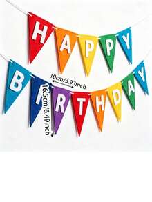 Colorful Felt Birthday Triangle Bunting Garland, Pre-Assembled (Not For Individual Wear), Includes "Happy Birthday" Letter Banner, Double-Layer Design, Suitable For Birthday Party Decoration - A - View 3