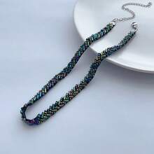 1pc Fashionable Minimalist Versatile Personalized Handmade Beaded Magnetic Choker Iridescent Neck Strap Necklace Women Accessory Decoration Suitable For Daily Wear - Black - View 6
