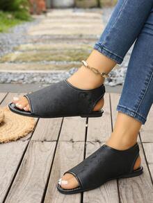 Women's Chinese Style Printed Peep Toe Minimalist Sandals - Black - View 5