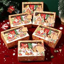 3pcs/Pack Christmas Kraft Paper Gift Boxes With PVC Window, Candy Boxes, Cookie Boxes, Dessert Boxes, Party Favors, Includes Rope And Card Decoration - View 8