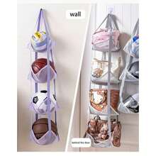 1/2pcs - [Multi-Layer Mesh] Basketball Football Storage Bag Wall Hanging Ball Rack Sports Equipment Organizer Space-Saving Breathable Moisture-Proof Anti-Stuffy Three-Layer/Four-Layer Optional Black/Grey, Clothing Cabinet Storage, Foldable Storage Bag. - Multicolor - View 3