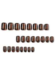 24pcs Short Square Nail Stickers, Classic Vintage Autumn/Winter ...