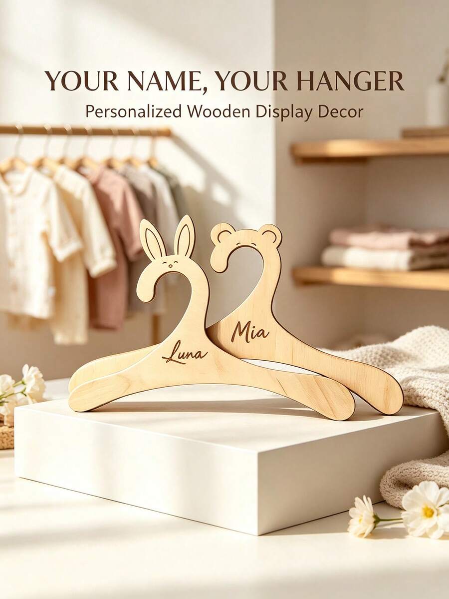Personalized Wooden Name Clothes Hanger Custom Laser Cut Mini Display Hanger Animal Shape Closet Organizer Pet Outfit Hanger Name Display Decorative Wardrobe Hanger Personalized Gift Home Closet Decor Keepsake Multi Style - Multicolor - View 1