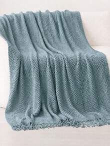 Solid Color Knitted Blanket, Nordic Style Rectangular Office Nap Sofa Blanket, Air Conditioning Blanket, Knitted Small Blanket, Throw Blanket - Blue - View 1