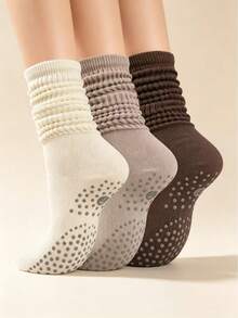 1/3 Pairs Solid Color Thickened Warm Comfortable Women's Over-The-Knee Socks, Slouch Socks, Thermal Terry Cloth Socks, Mid-Calf Socks, Knee-High Socks, Calf Socks, Long Socks, Ruched Over-The-Knee Socks, Indoor Yoga Socks, Solid Color Sports Pilates Floor Socks, Suitable For Autumn/Winter Wear - Multicolor - View 1