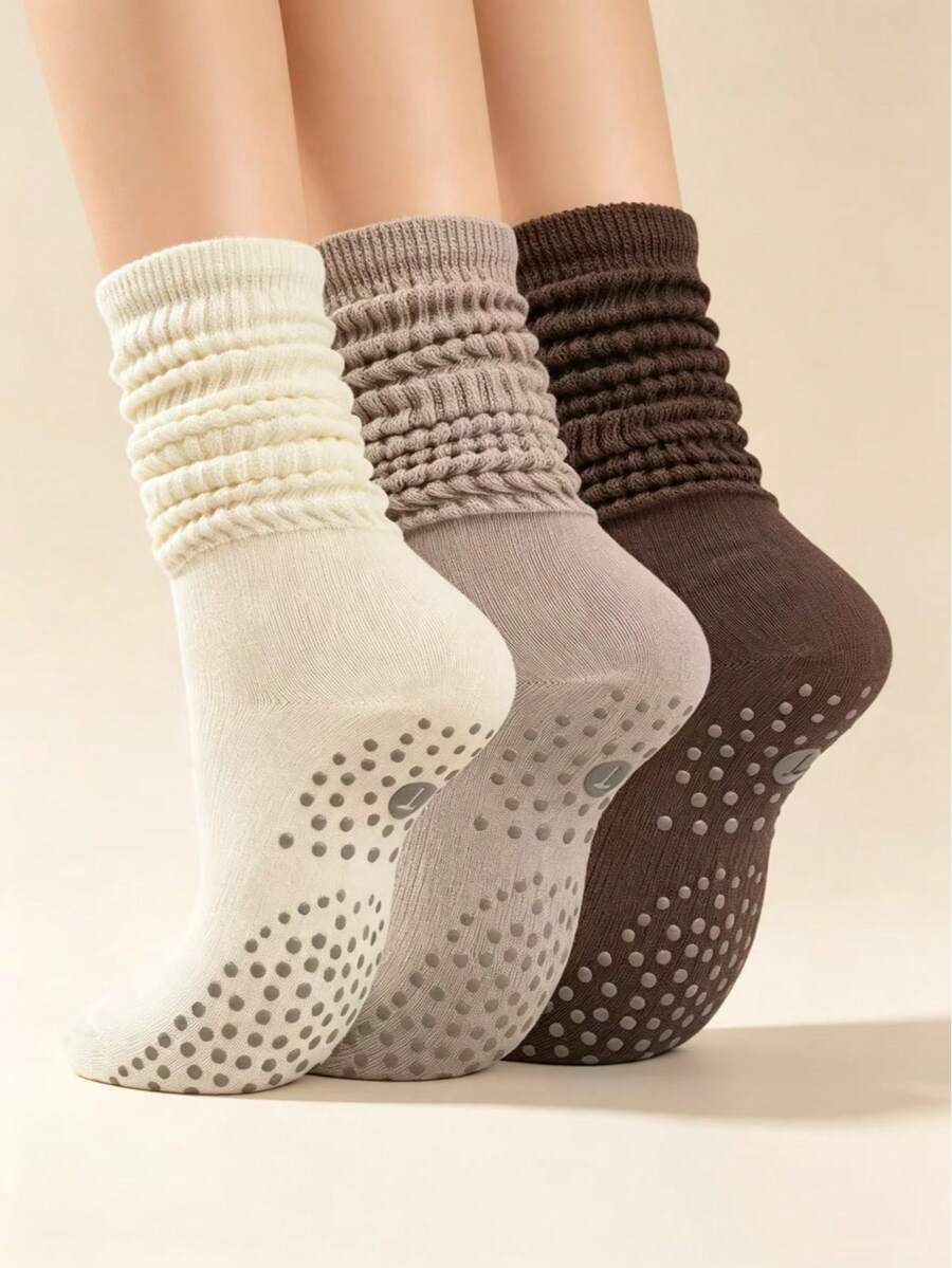1/3 Pairs Solid Color Thickened Warm Comfortable Women's Over-The-Knee Socks, Slouch Socks, Thermal Terry Cloth Socks, Mid-Calf Socks, Knee-High Socks, Calf Socks, Long Socks, Ruched Over-The-Knee Socks, Indoor Yoga Socks, Solid Color Sports Pilates Floor Socks, Suitable For Autumn/Winter Wear - Multicolor - View 1