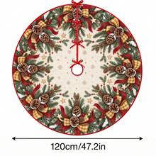 1pc Plaid Bow & Pom Pom Pattern Christmas Tree Skirt, Elegant Color Holiday Decor, 5 Sizes, Unisex Holiday Gift, Suitable For Home And Party Christmas Decoration - Plaid Bow Pine Cone - View 12