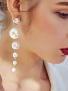 1 Pair Minimalist Elegant Long Faux Pearl Pendant Fashion Personalized Versatile Stud Earrings - Yellow Gold - View 2