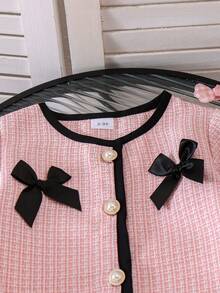 Girls' Elegant Lady Style Pink Tweed Long Sleeve Dress, Spring/Autumn - Pink - View 3