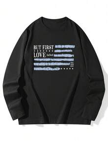 Women's Fashion Autumn/Winter Loose Minimalist Versatile Letter Print Long Sleeve T-Shirt - Black - View 5