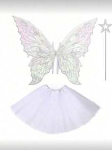 Fairy Costume Set, Butterfly Wing Flowing Dress With Star Wand Prop, Halloween Role Play Party Outfit, Transparent Mesh Butterfly Wings - Multicolor - View 27