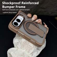 Premium Full‑Wrap Foldable Phone Case With Invisible Desktop Kickstand, Support Wireless Charging, Alloy Lens Rim Anti‑Drop Scratch‑Resistant Hybrid PC TPU Protective Cover Designed Compatible With IPhone Ultra Fold - Khaki - View 2