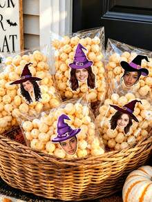 1pc Customized Halloween Witch Hat Face Sticker, Happy Halloween Personalized Sticker, Custom Head Sticker With Facial Photo, Suitable For Holiday Gifts, Envelopes, Greeting Card Labels, Stickers Self-Adhesive Photo Labels - Custom Face Stickers - View 5