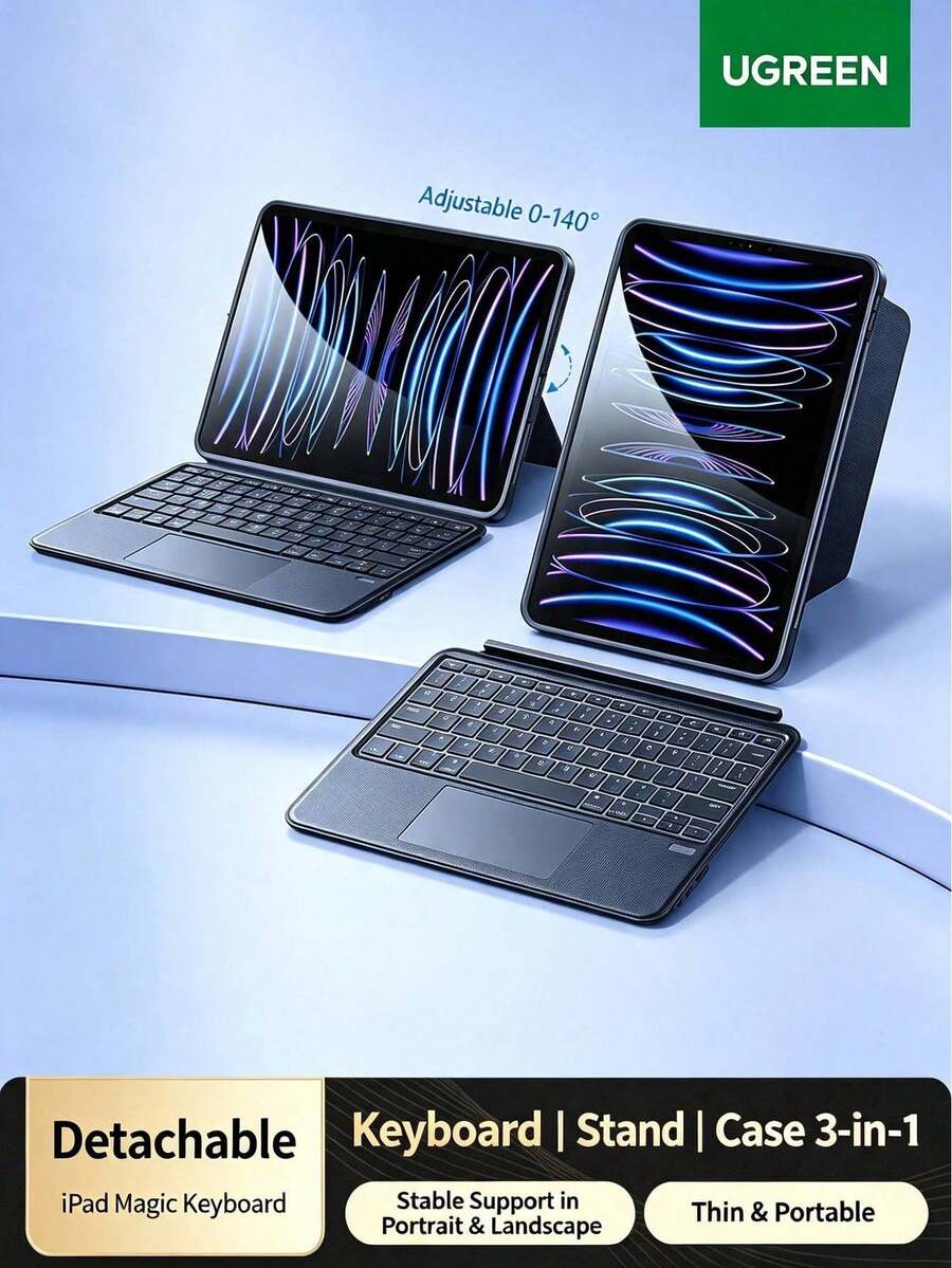 UGREEN iPad Magic Keyboard Kompatibel dengan Tablet Apple 25 Model (Air 7/6/5/4 Pro, 11/10,9 inci) - Casing Pelindung Keyboard Terintegrasi, Keyboard Bluetooth Magnetik, Dapat Dilepas (11 inci/10,9 inci) - View 1