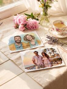 1/3pcs Custom Photo And Text Watercolor Greeting Card,Personalized Pet Or Portrait Card, Frameable Keepsake Art Gift - Multicolor - View 5