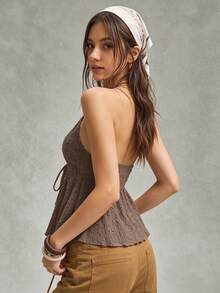 Rusttydustty Women's Backless Bohemian Style Halter Top For Vacation And Music Festival, Suitable For Autumn Summer - Mocha Brown - View 2