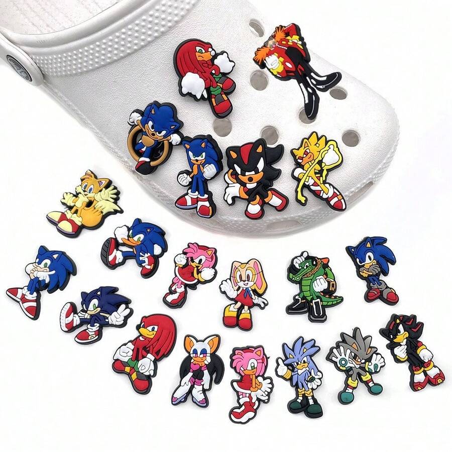 Hasbro Panini 20pcs/1set Sonic The Hedgehog Croc Shoe Charms, Game Character Soft PVC Shoe Decorations, Suitable For Clogs And Sandals - Multi-color - View 1