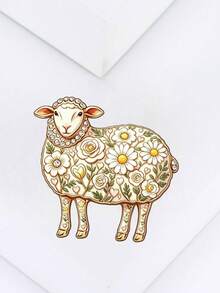 Cute Floral Sheep Enamel Brooch, Crystal Daisy Rose Lapel Pin, Vintage Animal Badge For Backpack Clothing Jewelry Gift - White - View 3