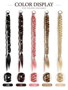 Women Black Decorative Braid Hair Extension, Long Braided Hairpiece With Star Ornaments, Easy Clip-In Design For Cosplay And Daily Hairstyle - Multicolor - View 2