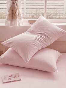2pcs Pink, Ultra Soft, Breathable, Minimalist Cute, Solid Color, Unisex, Polyester, Dorm Wear, All Season, 1 Pair Pillowcases, Size Options: Twin, Full, Queen, King - Pink - View 5