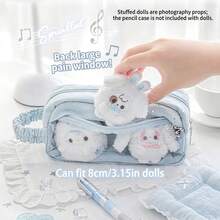 Rosyposy 1pc Cute Star Print Ita Bag Pencil Case With Clear Plush Doll Window, Large Capacity Pencil Pouch With Ruffle Handle, School Stationery - Lace Window - View 7