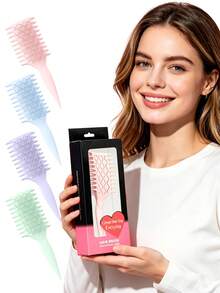 1pc Hollow Hairbrush With Box, Anti-Static And Detangling, Fluffy Style, Wet And Dry Use, Scalp Massage, Hair Combbrush, Portable, Easy To Clean, Essential For Christmas And Halloween Gifts - Multicolor - View 1