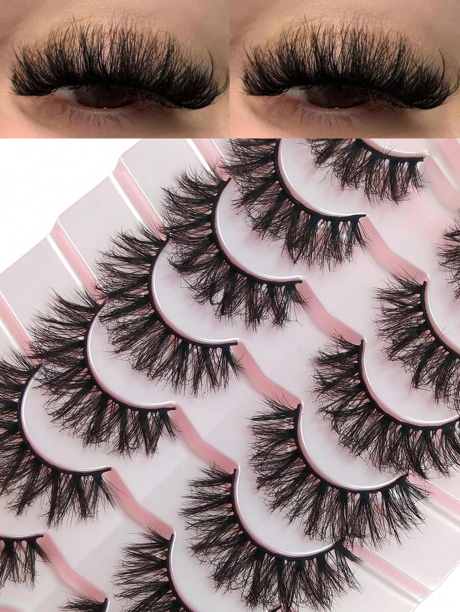 Hinarin 7 Pairs False Eyelashes Natural Look Messy Fake Eyelashes 16mm Fluffy Full Wispy Lashes 8D Volume Curly Strip Lashes Dramatic Crossed Faux Mink Lashes Suitable For Parties And Festival - Black - View 1