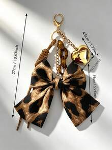 1pc Italian Fashion Handmade Woven Ribbon Leopard Print Bow Pendant Charm For Women Handbags, Tote Bags, Car Keychains - Multicolor - View 3