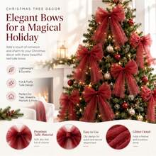 1pc Large Red Tulle Christmas Tree Bows, Oversized Sheer Ribbon Bow Decorations For Christmas Tree, Wreath, Mantel, Fireplace & Front Door, Holiday Home Decor - Multicolor - View 1