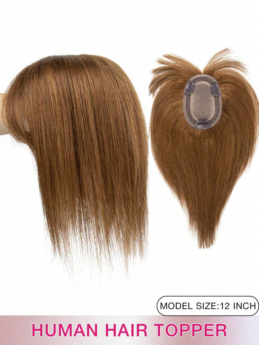 8*12 Inch Women's Straight Chestnut Brown Hair Clip-In Extensions, Natural Looking Basic Hair Piece, Suitable For All Brown Hair Bangs, Can Modify Face Shape