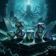Octopus Embossed 7-Die Dice Set, Blue Green Deep Sea Mixed Color Polyhedral Dice For Table Games - Blue-green - View 5