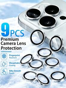 Gorilla Hero 9pcs Silver CD Pattern Lens Protector Ring, Precise Coverage For Phone Camera, Made Of Glass Material, Accurate Fit And Hard To Fall Off, High Definition Color For Photography And Video Recording, Suitable For All Scenes, Personalized Design, Waterproof Splash, Anti-Fingerprint Residue. Compatible With IPhone Ultra/18 Pro Max/18 Pro/18/17E/17 Pro Max/16 Pro Max/15 Pro Max/14 Pro Max/13 Pro Max/12 Pro Max/11 Pro Max/17 Pro/16 Pro/15/14/13/12/11 And Other Series. - Silver - View 2