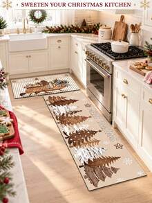 1/2pcs Christmas Vintage Diatomaceous Earth Mat, Christmas Tree Pattern, Super Absorbent, Non-Slip, Perfect For Bathroom, Kitchen And Dining Room, Quick Drying, Perfect Gift For Home Decor And Bathroom Mat, Christmas Holiday Gift! - Multicolor - View 2