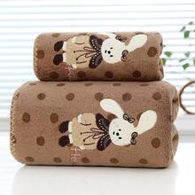 1pc/2pcs Approx. 14*29in/28*55in Pink Leopard Print Towel, Cute Embroidered Rabbit Pattern Coral Fleece Bath Towel + Face Towel, Ultra Soft High Absorbency Quick Dry Thick Non-Shedding Towel, Suitable For Bathroom, Home, Travel - Brown - View 12
