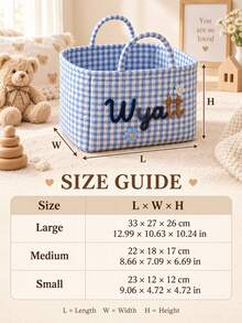 Personalized Quilted Baby Storage Basket, Customized Baby Baptism Gift, Neutral Nursery Toy Storage Bin - Multicolor - View 9