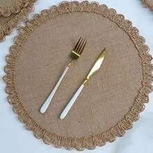 1pc/4pcs Natural Wood Style Braided Lace Placemats, Durable Woven Table Mats For Home, Atmospheric Breakfast Photo Table Mat, Create A Healing Breakfast Corner, Suitable For Gatherings And Holiday Celebrations - Brown - View 5