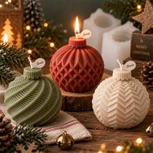 3D Geometric Christmas Ball Candle Mold DIY Diamond Xmas Sphere Ornament Silicone Mold For Holiday Candle Plaster Soap Making Home Decor Handmade Gifts - Mold - View 5