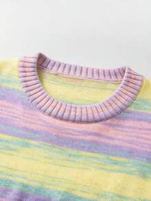 FOR BEAUTY Women's New Autumn Knit Sweater, Green & Blue Striped Round Neck Mid Sleeve Pullover, Casual Style, Suitable For Daily Wear And Commuting - Multicolor - View 7