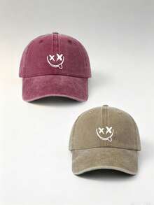 1/2pcs Unisex Printed Solid Color Adjustable Washed Baseball Cap, Casual Retro Style Fun Graphic Design, Suitable For Outdoor Sports, Daily Wear, Vacation, Gift Giving - Multicolor - View 11