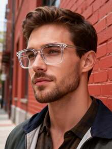 1 Pair Men's Minimalist Modern Small Wing Embedded Transparent Glasses Set, Suitable For Daily Wear, Office, Watching TV, Gaming, Phone Decoration, Etc. - Clear - View 6