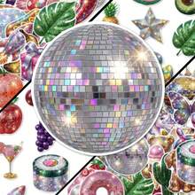 somoving 50pcs Y2K Shiny Disco Mirror Ball Stickers, Glitter Fruit Snack Cute Pet Party Stickers, Suitable For Bullet Journal, Gift Wrapping And Scrapbook Decoration - Multicolor - View 7